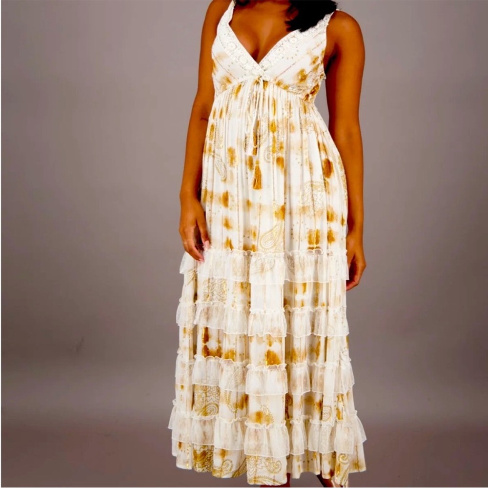 Elegant White and Gold Maxi Dress